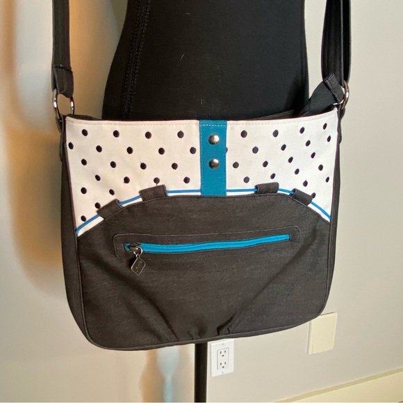 JAK’S Women’s Charcoal Grey Polka Dot Crossbody Messenger Bag Trendy - Picture 5 of 12